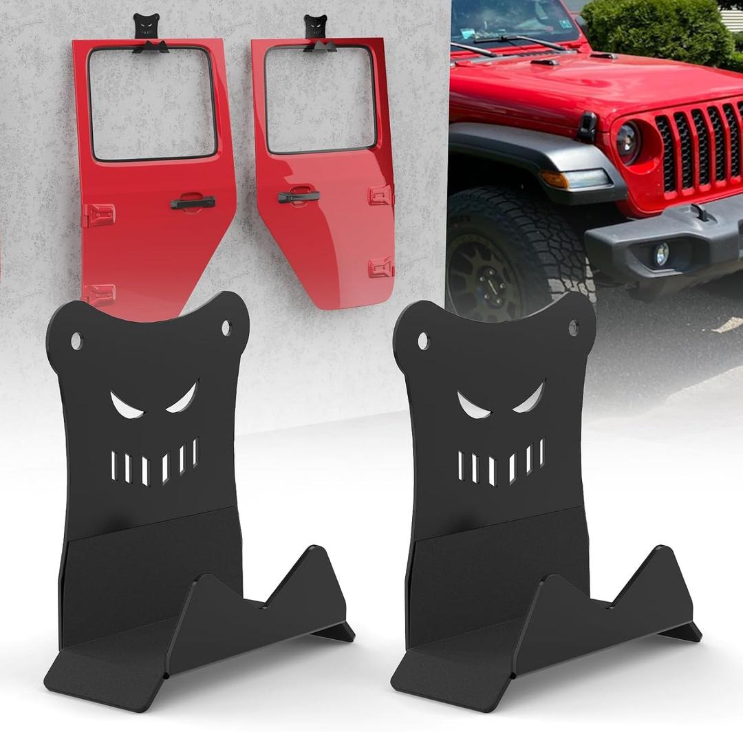 Door Storage Hangers Removable Wall Mounted Door Storage Holder Brackets with Anti-Scratch Rubber Lining, Compatible with 1956-2024 Jeep Wrangler CJ YJ TJ LJ JK JKU JL JLU Gladiator JT(2 PCS)