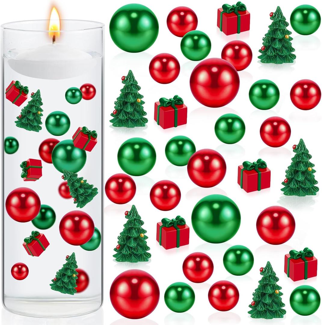 MTLEE 106 Pieces Christmas Vase Filler Pearl for Vase Fillers Floating Candles Centerpiece Beads Vases Pearls Filler for Christmas Home Table Party Decor, Not Included Clear Beads (Pine Tree)