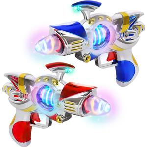 ArtCreativity Super Spinning Space Toy Gun (2 Pack), Red & Blue Light Up Toy Guns with Flashing Lights & Sound Effects, Space Blaster, Cosplay Ray Guns, Prop Toy Gun for Toddlers, Batteries Included, Standard