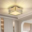 5 Lights Modern Crystal Flush Mount Ceiling Light Fixture H 5.9'' x W 12.2'' Close to Ceiling Lighting for Hallway Bathroom Closet Bedroom Kitchen Entryway Laundry Room Square G9 Socket Black