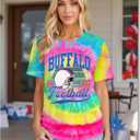 IZYJOY Football Shirt for Women Tie Dye Football Team Fans T-Shirt Vintage Game Day Tee Sports Short Sleeve Top (Purple, S)