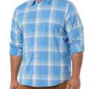 Amazon Essentials Men's Long-Sleeve Stretch Poplin Shirt, Light Blue Orange Plaid, Small