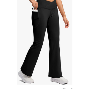 SUNZELWomen's Fleece Lined Pants with Pockets Crossover Yoga Pants 28.5"/30.5"/32" Thermal Warm Flare Leggings for Women, M