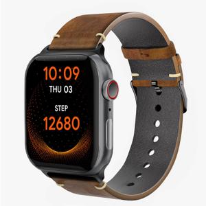 Handmade Double Sided Leather Bands Compatible with Apple Watch Band 42mm(Series 3 2 1) 44mm 45mm 46mm 49mm for Men Women, Retro Design Grain Genuine Leather Wristband Replacement Band Compatible for iWatch Ultra 2, Ultra, SE2, SE, Series 10 9 8 7 6 5 4 3 2 1 (Brown)
