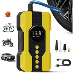Tire Inflator Portable Air Compressor, 200PSI & 4X Faster Portable Tire Inflator for Car, Accurate Tire Pressure Gauge,Air Pump for Car Tires, Electric Bike, Soccer Ball, Exercise Ball(Yellow)