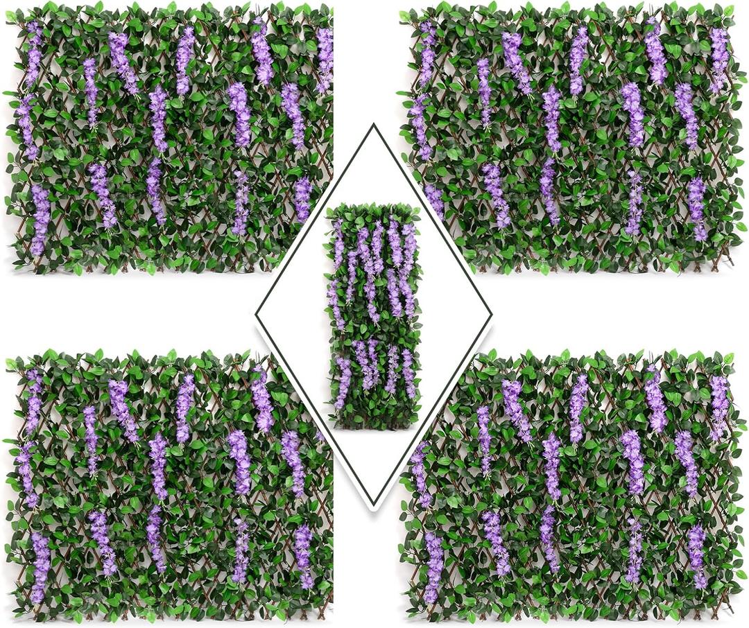 DOEWORKS Expandable Fence Privacy Screen for Balcony Patio Outdoor, 4PCS Faux Ivy Fencing Panel for Backdrop Garden Backyard Home Decorations