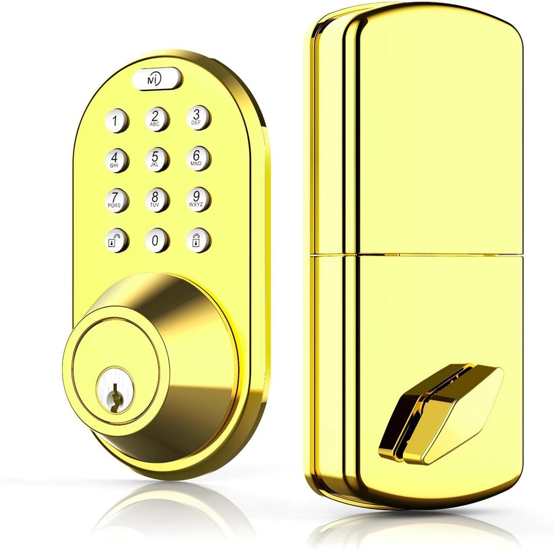 Keyless Entry Keypad Door Lock - Upgraded Smart Electronic Digital Code Deadbolt for Front Doors with Keys, One-Touch Locking, Easy Installation (Polished Brass)