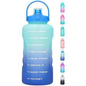 HydroPal 1 Gallon Water Bottles with Straw, 128 oz Water Bottle BPA Free Innovative 2-IN-1 Lid Gym Bottle with Times to Drink Motivational, Large for Sports Fitness Camping Water Jug （13.8X5.5 inch）