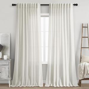 Linen Curtains 84 inches Long for Bedroom Back Tab Light Filtering Privacy Sheer Cream Curtains Modern Farmhouse Coastal Decor Cream Cotton Textured Gauze Curtain 2 Panel Set 70x84 (Natural)