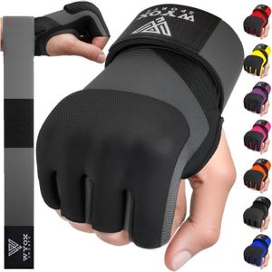 WYOX Gel Boxing Hand Wraps Inner Gloves for Men & Women, 80cm Quick Wrist Straps, Padded Knuckle Protection for Muay Thai Kickboxing, Hand Wraps for Boxing & Martial Arts (Grey, L/ XL)