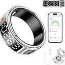 Smart Ring Health Tracker for Women & Men - IP68 Waterproof Fitness Rings with LED Screen, Heart Rate/Blood Oxygen/Sleep Monitoring/Motion Tracking, No Subscription Fee(9#)