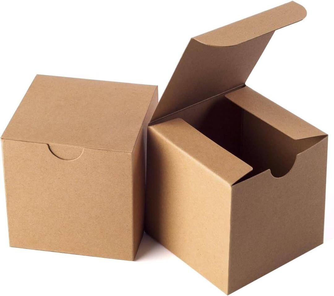 GEFTOL Small Brown Gift Box Pack - 50 Foldable 4x4x4 inch Paper Box for Bridesmaids Proposal, Birthday, Party & Christmas