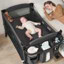 AirClub 4 in 1 Baby Bassinet Bedside Sleeper, 4 Functions Crib, Playard, Portable Changing Table, Bassinet for Newborn Baby, Bedsaide Bed w/Wheels&Brakes (Black)