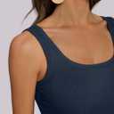 OwnTime Womens Tank Tops with Built in Bras Summer Square Neck Sleeveless Shirts Ribbed Fitted Basic Casual Tops (Blue, L)