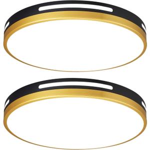 2Pack LED Flush Mount Ceiling Light Fixture, 15 36W Dimmable Kitchen Lighting Fixtures Ceiling, Black and Gold Modern Light Fixtures Ceiling Mount for Bedroom, Bathroom, Living Room