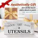 Suli Extra Large Kitchen Utensils Holder with 4 Compartments, Wooden Utensil Organizer for Kitchen Countertop, Farmhouse Decor, Rustic Cooking Utensil - White grain