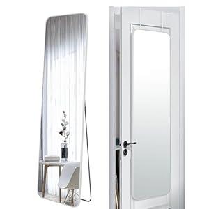 SCWF-GZ 57x16 Door Hanging Full Length Mirror, Floor Stand (Height 5.7ft just Body in1.3ft) Wall Mounted Metal Frame Rectangle Dressing Mirrors for Bedroom Bathroom Room 57 inch Silver