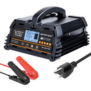 30A Battery Charger, 12V/24V Lead Acid, 12V LiFePO4. Smart Battery Charger with Trickle Charge. Car Battery Maintainer with LCD Display. Suitable for Trucks, Motorcycles