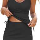 Aleumdr Women's Tankini Swimsuit Two Piece Tummy Control Bathing Suit Twist Front Swim Tank Top with Skirt, XL