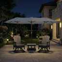 15FT Large Patio Umbrella with Base Included, Double Sided Outdoor Market Umbrella with Flexible Fiberglass Ribs, UV-Blocking Extra Large Umbrella for Garden, Pool, Deck, Light Gray