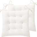 HLOVME Corduroy Chair Cushion with Ties Ultra Soft Warm Floor Cushion for Kids Reading Nook Comfortable Square Seat Cushion for Adult 15.7x15.7 Set of 2, White