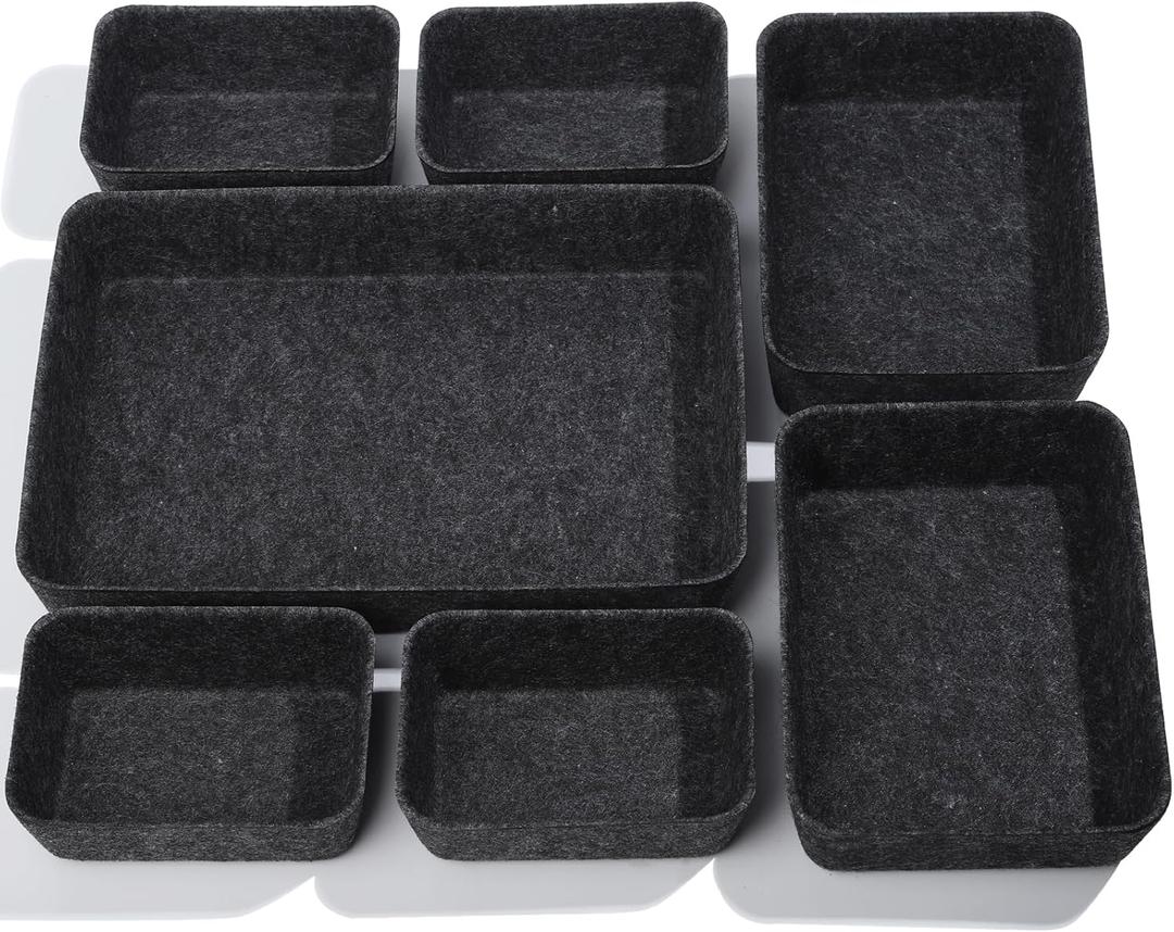 Desk Drawer Organizer,7 Pack Felt Drawer Organizer Shallow Drawer Organizers Felt Storage Bins,Desk organizer trays (Gray)