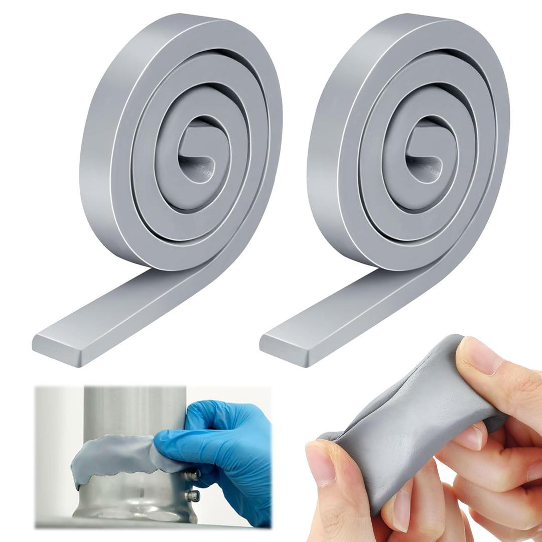 2 Pack Moldable Silicone Putty, Non Hardening Multi Purpose Duct Seal Compound for Metal, Glass, Wood, Ceramic, Crafts, Heat Resistant and Waterproof, 1.5 ft x 0.32 in (Grey)