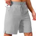 Soothfeel Men's Running Shorts with Zipper Pockets 9 Inch Lightweight Quick Dry Gym Sports Athletic Workout Basketball Shorts for Men (Light Grey, M)