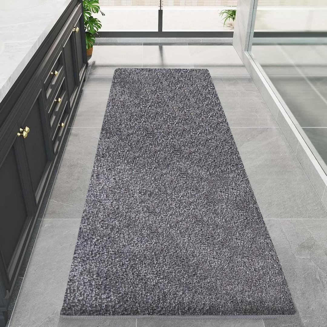 Dark Gray Bathroom Rugs Runner Extra Long 59.1"x23.6"Large Bath Mat Plush Shaggy Microfiber Bath Rugs Non-Slip Absorbent Bath Mat Extra Soft & Thick bath rugs for bathroom, Machine Washable