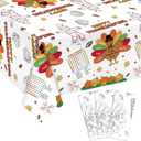 3 Piece Giant Thanksgiving Coloring Tablecloth Disposable for Kids, Fall Harvest Paper Coloring Table Cover with Turkey Pumkin for Children Crafts 
