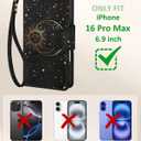 Toycamp for iPhone 16 Pro Max Wallet Case with Wrist Strap - Leather Flip Phone Case with RFID Blocking 4 Card Holder for Apple for iPhone 16 Pro Max Funda Cute Aesthetic for Women Ladies,Sun and Moon