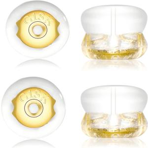 Earring Backs,18K Gold Silicone Earring Backs for Studs/Droopy Ears,Locking Secure Earring Backs for Heavy Earring,No-Irritate Hypoallergenice Soft Clear Earring Backs for Adults