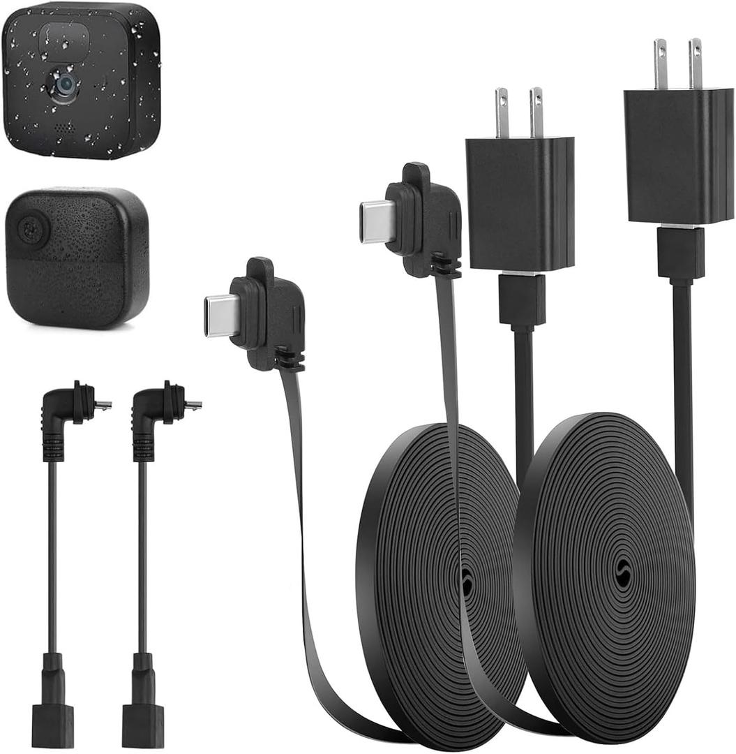 2Pack 10ft/3m Power Cord and Adapter for Blink Outdoor 4(4th Gen)/(3rd Gen)/Blink XT XT2 Camera,Weather Resistant Flat Charging Cable with Extra Type C to Micro USB Adapter