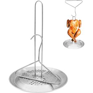 Stainless Steel Turkey Chicken Fryer Accessory, Turkey Fryer Rack Kit, Thanksgiving Turkey Roasting Stand with Wire Handle Lifter Hook Vertical Roaster Holder Base for Deep Fry Pot