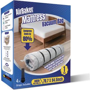 Queen/Full/Full-XL Foam Mattress Vacuum Bag for Moving9-Layer Heavy Duty Mattress Bags for Moving & Storage, Leakproof Vacuum Seal Bags for Clothing with Straps