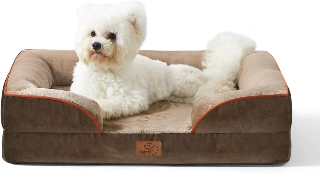 Bedsure Orthopedic Dog Bed for Medium Dogs - Waterproof Dog Sofa Beds Medium, Supportive Foam Pet Couch Bed with Removable Washable Cover, Waterproof Lining and Nonskid Bottom, Brown (28.0"L x 23.0"W x 6.5"Th)