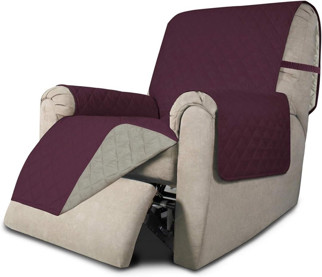 Easy-Going Recliner Sofa Slipcover Reversible Sofa Cover Water Resistant Couch Cover Furniture Protector with Elastic Straps for Pets Kids Children Dog Cat (Recliner, Burgundy/Beige)