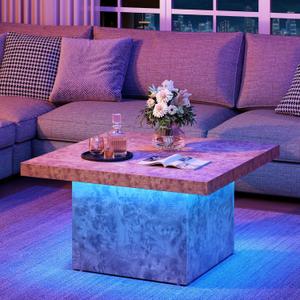 YITAHOME Coffee Table for Living Room, Coffee Tables with LED Lights, Square Cocktail Center Table with Sturdy Wooden, Easy Assembly,Brown