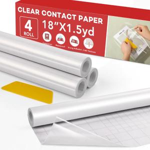 4 Rolls Clear Contact Paper, Plastic Book Covers 18 in x 4.5 ft, Contact Paper Peel and Stick, Clear Self Adhesive Protective Liner Papers Protector for Crafts Paperback Textbook Hard Covers Documents