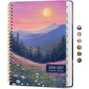 Planner 2026–2027, Academic Monthly Weekly Spiral Calendar, July 2026 – June 2027, Hardcover Agenda Notebook with Tabs, 8.5" x 11", Perfect for Students, Teachers, School & Daily Planning - Twilight Bloom