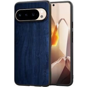Case for Google Pixel 10 Pro 5G funda Bamboo Wood Pattern PU Leather Back Cover for Google 10 Pro Case (Blue, Pixel 10 Pro)