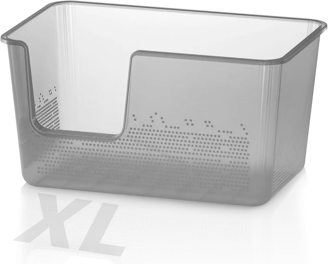 Extra Large Cat Litter Box with High Sided,24.8" Lx11.4 Wx13 H,Clear Jelly Color, Jumbo Litter Box for Big Cats,XL Cat Box for Multiple Cats,Kitty,Giant,Anti-Splashing,Easy to Clean (Grey)