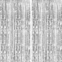 2 Pack Foil Curtain Backdrop Silver Metallic Tinsel Foil Fringe Curtains Photo Booth Props for Birthday Wedding Engagement Baby Shower Bachelorette Christmas Holiday Celebration Party Decorations