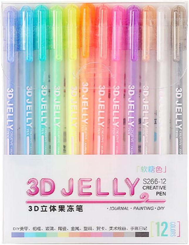 3D Jelly Pen Set, 6 Colors/12 Colors 3D Glossy Jelly Pens, Assorted Colors Gel Ink Pens for DIY Painting Drawing Coloring, Suitable on Glass, Plastic