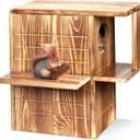 Wooden Squirrel House for Outside, Carbonizedpine Wood Outdoor Chipmunk House with Predator Guard & Easy-Clean Front Door, Large Weatherproof Squirrel Nesting Box for Tree Winter Squirrel Shelter
