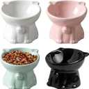 Ceramic Elevated Cats Bowls, 4Pc Extra Wide Raised Cats Bowls, Shallow Whisker Friendly Food & Water Dish, Anti Vomit, Microwave & Dishwasher Safe, 5 oz (Cat Bell 5 X 4.3'')