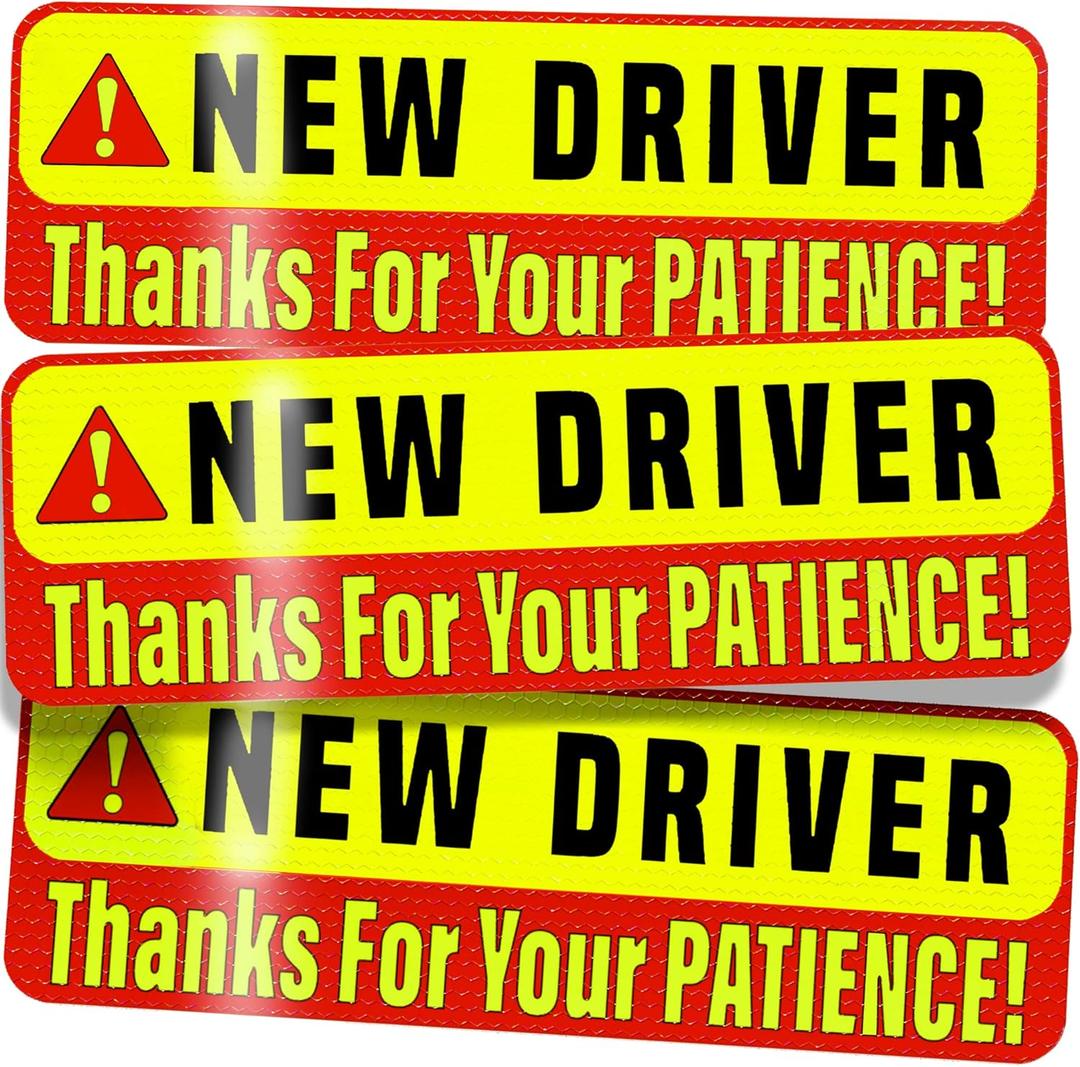 New Driver Magnet for Car - Extra Strong Hold - 9.72" by 3.24" - 3 Pack - Essential Magnetic Student Driver Sticker Signs - Remind Others to Please Be Patient - Bright & Reflective Sign for Rookies