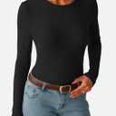GKBK Womens Long Sleeve Shirts Ribbed Slim Fit Tops Tight Casual Crewneck Basic Tee 2026 Spring Fall Clothes Outfits Trendy (Black, S)