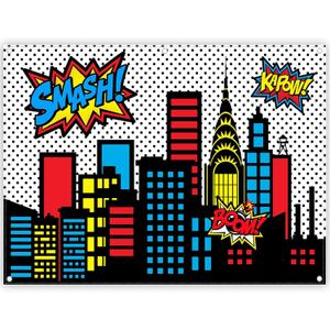 8x6ft Superhero Cityscape Photography Backdrop Skyline Buildings City Boom Background Kids Birthday Banner Party Baby Shower Decorations Photo Props
