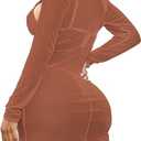 HUUSA Swimsuits Coverups for Women Long Sleeve Bathing Suit Cover Up Drawstring Mesh Sheer Dress 2025 Trendy